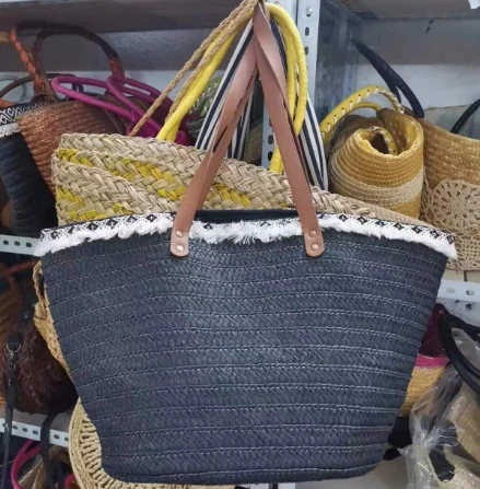 Zwart papier geweven strandtas met kant
