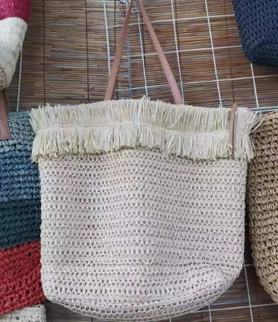 Beige gestikte kwastjes boodschappentas voor dames