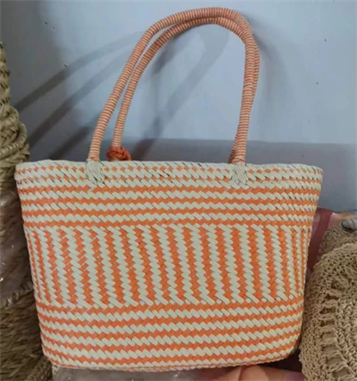 Oranje en beige papier geweven grote draagtas