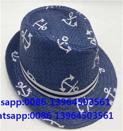 Anker bedrukt papieren stro fedora hoed
