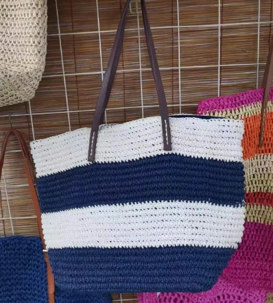 Beige en zwarte strip dames grote tas