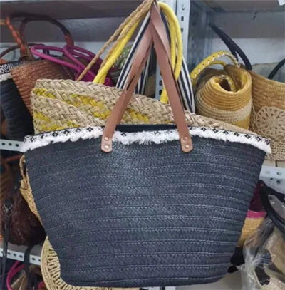 Zwart papier geweven strandtas met kant