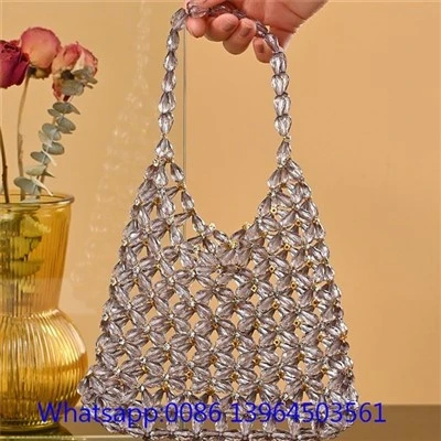 Handgeweven schoudertas van acryl met ketting