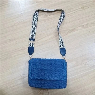 Blauwe Crossbody Stro Tas Met Tape