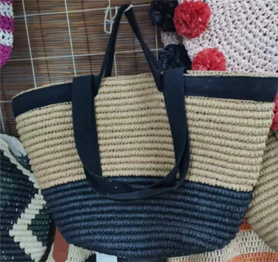 Zwarte katoenen tape grote vrouwen strandtas
